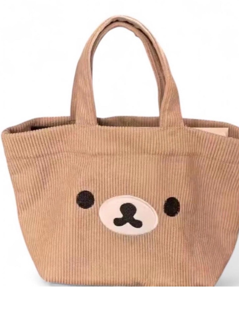 Beige Corduroy Bear Applique Tote Bag